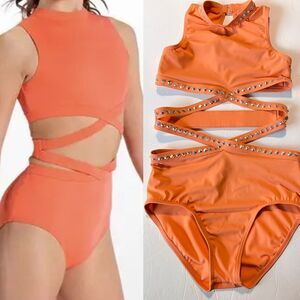 WEISSMAN solo Balera Dance Costume orange custom rhinestone MT13234 leotard MC